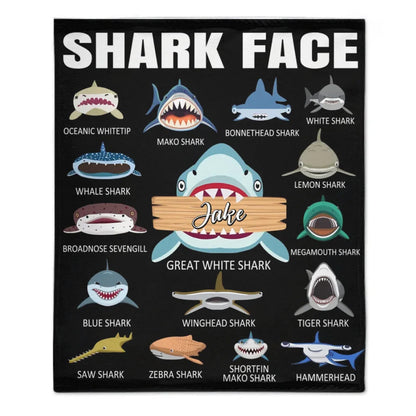 Many Types Of Shark Blanket - Name Custom Shark Face Motif Personalized Blanket - A Gift For Friend,Shark Lovers