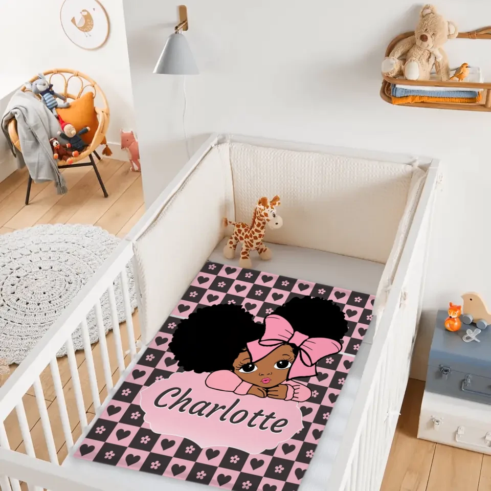 Custom Blankets for Black Girls - Personalised Name Cartoon Girl Pattern Blanket - A Gift For Child,Friend,Family