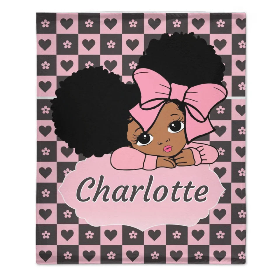 Custom Blankets for Black Girls - Personalised Name Cartoon Girl Pattern Blanket - A Gift For Child,Friend,Family