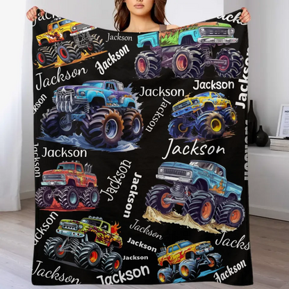 Monster Trucks Cars Motorcycles Collection - Customized Kids Name Blanket