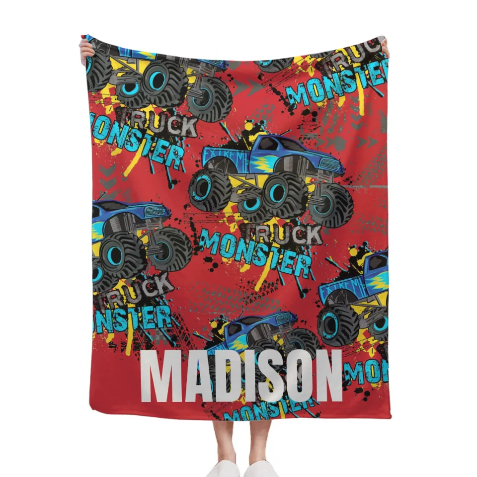 Monster Trucks Cars Motorcycles Collection - Customized Kids Name Blanket