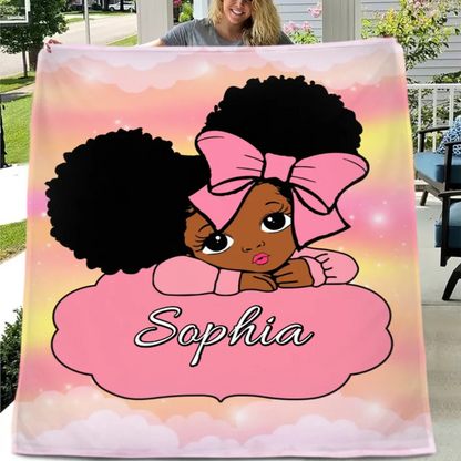 Name And Character Customised Blankets - Personalised Name Cartoon Girl Pattern Blanket - A Gift For Child,Friend,Family