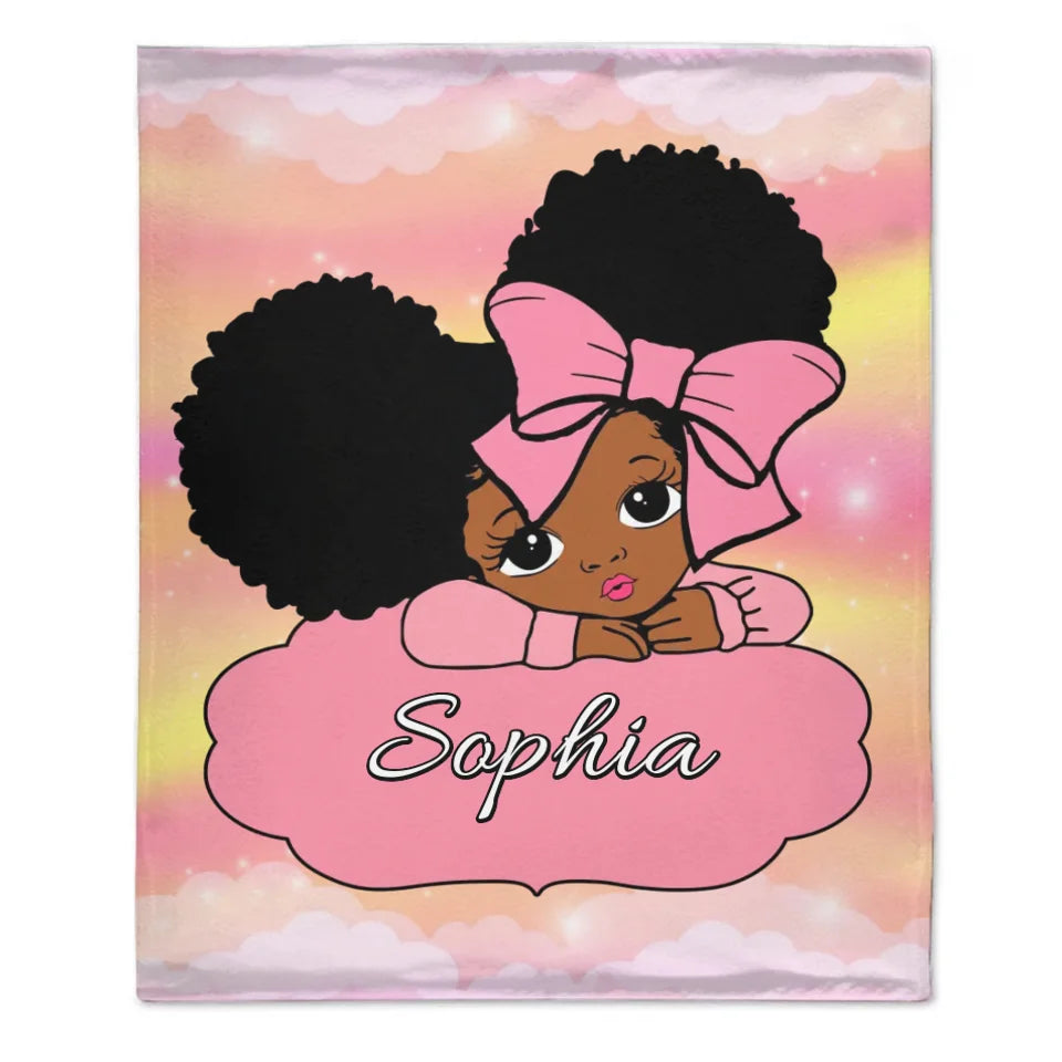 Name And Character Customised Blankets - Personalised Name Cartoon Girl Pattern Blanket - A Gift For Child,Friend,Family