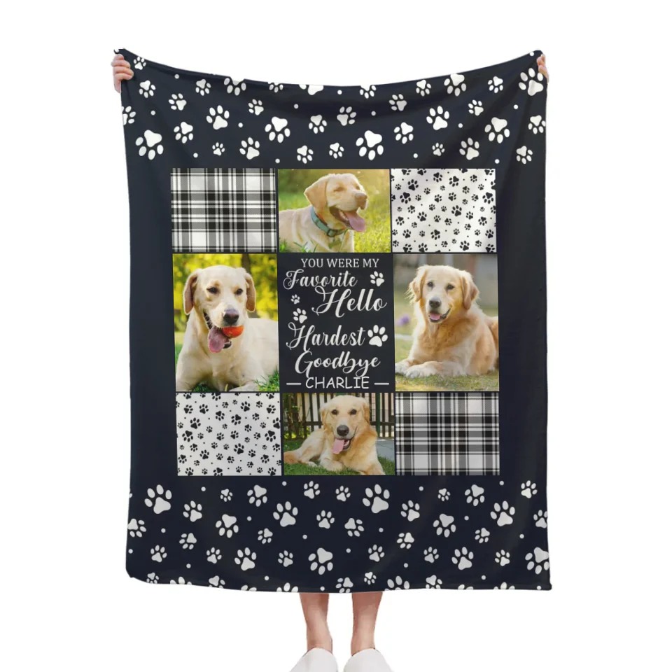 Pet Memorial Blanket - Name And Photo Custom Pet Paw Print Personalized Text Blanket - A Gift For Pet,Pet Lovers