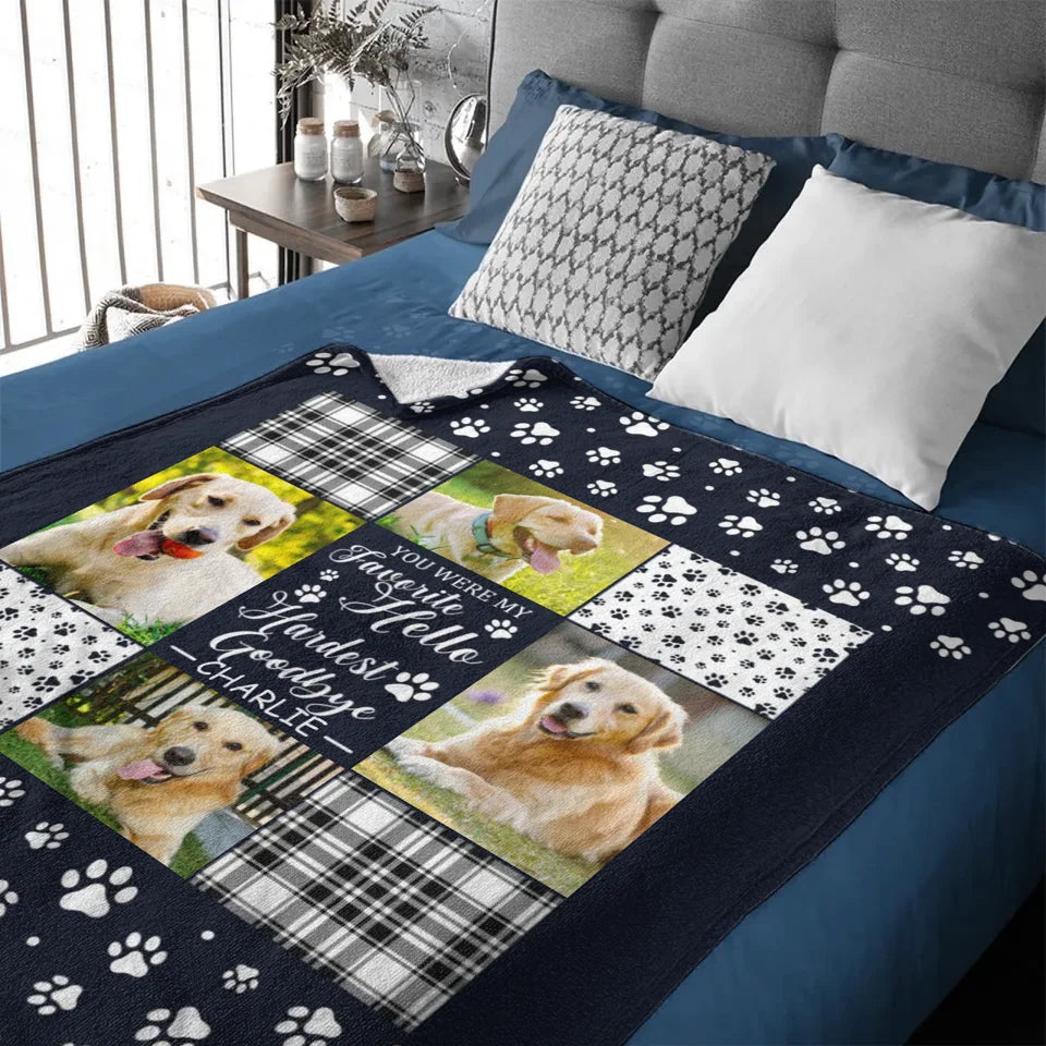 Pet Memorial Blanket - Name And Photo Custom Pet Paw Print Personalized Text Blanket - A Gift For Pet,Pet Lovers