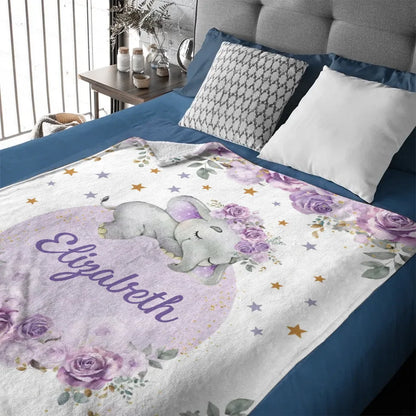 Customized Elephant Blanket - Personalized Name Blankets In Three Color Choices Of Flowers And Elephants - A Gift For Child,Baby