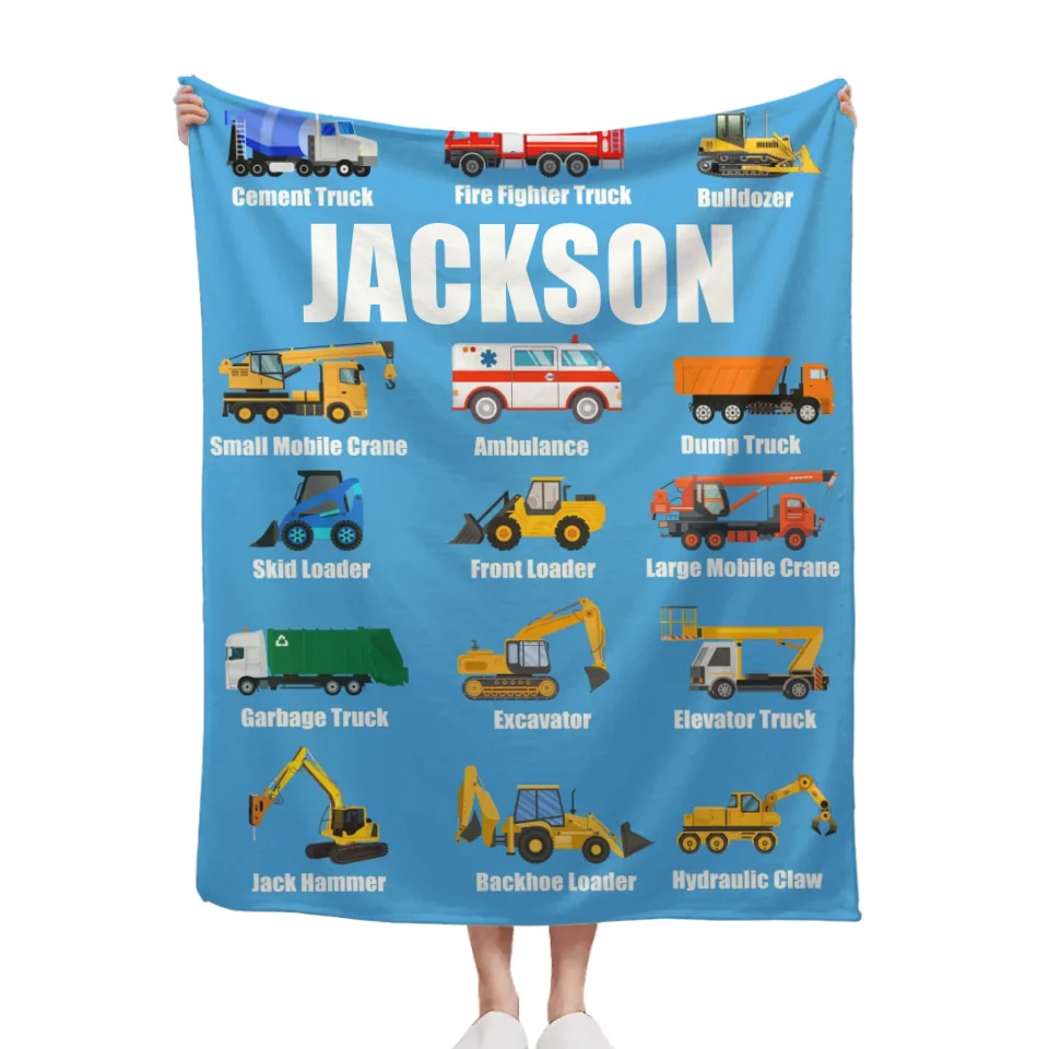 Customized Patterns For Construction Excavators - Personalized Name Soft Truck Pattern Blanket - A Gift For Child,Friend