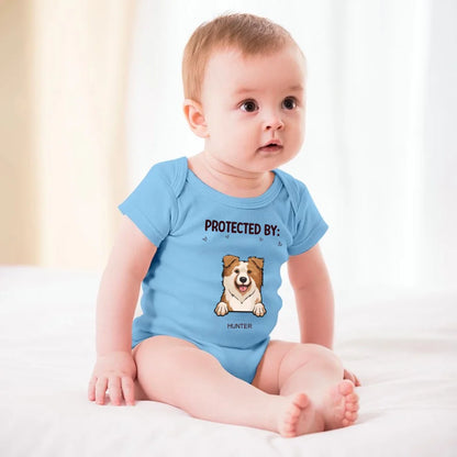 Baby Guarded by Pets Customized Clothing - Personalized Pet Breed Cartoon Patterns and Pet Names Baby Clothing - A Gift For Baby