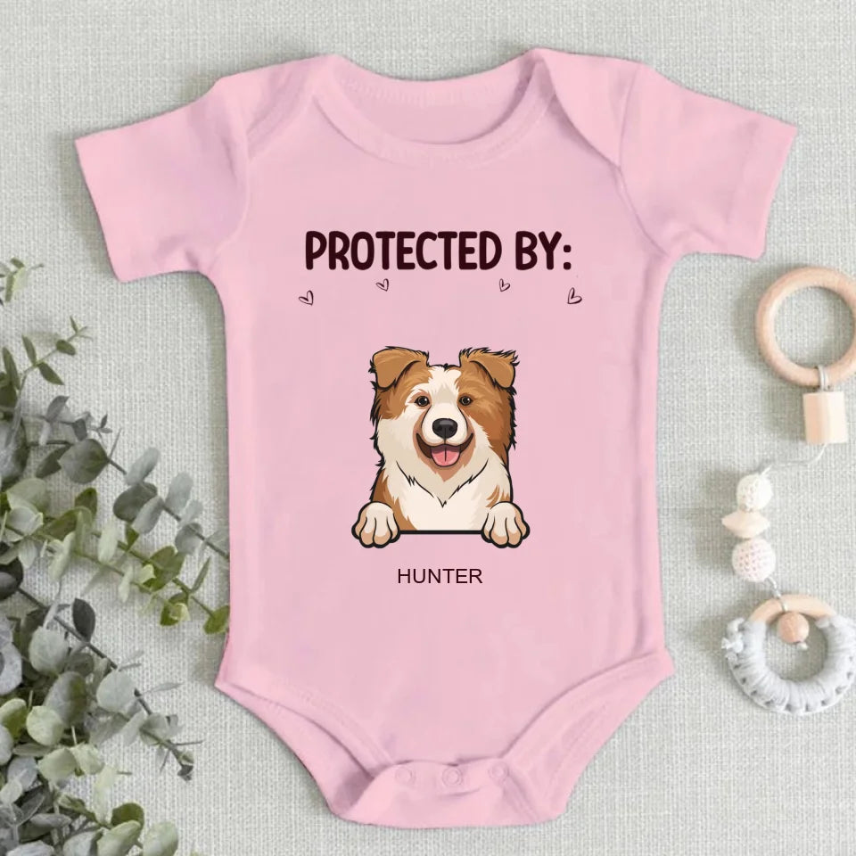 Baby Guarded by Pets Customized Clothing - Personalized Pet Breed Cartoon Patterns and Pet Names Baby Clothing - A Gift For Baby