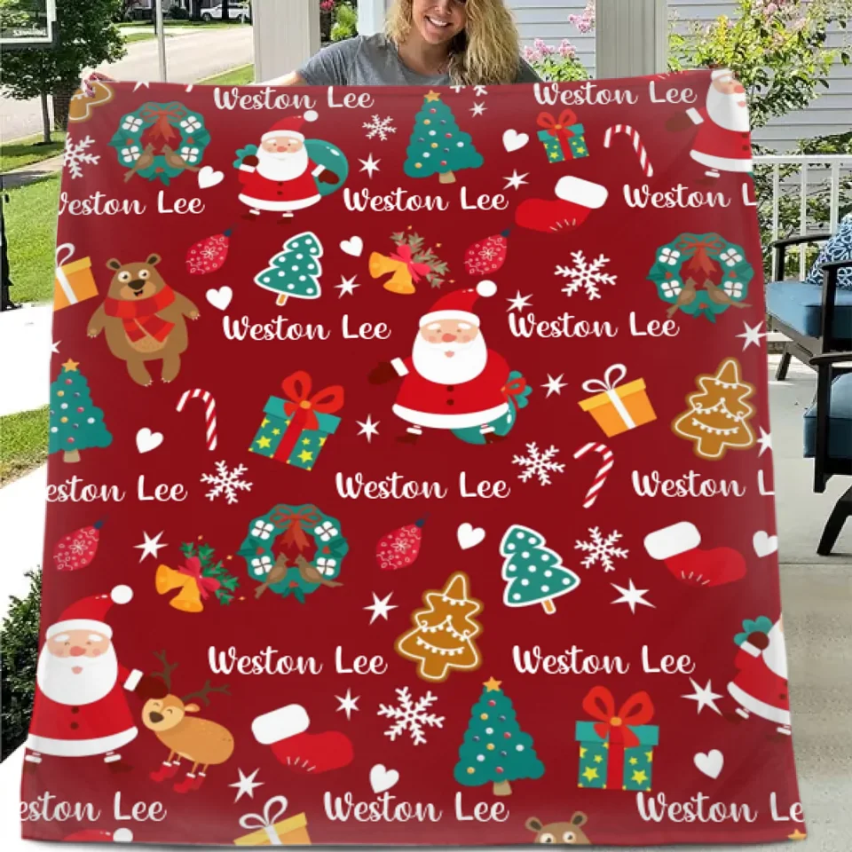 Merry Christmas - Personalized Name Customized Christmas Blanket - Christmas Gifts for the Family