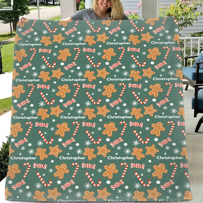 Christmas Cookie and Candy Pattern Custom Blanket - Multiple Color Options Personalized Name Christmas Vibe Blanket - Christmas Gift For Family,Child