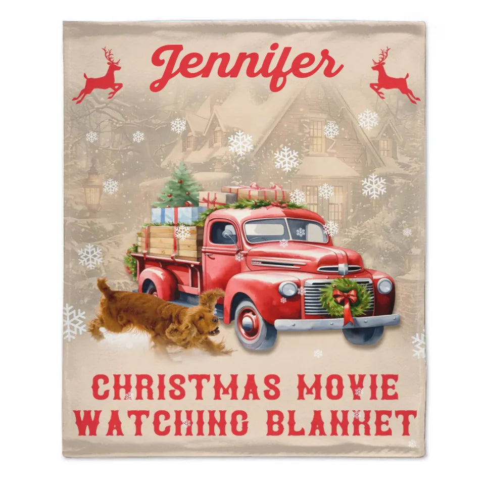 Christmas Customized Movie Watching Blanket - Christmas Vibes Red Moose,Truck and Snowflake Personalized Name Blanket - Christmas Gift For Family,Friend