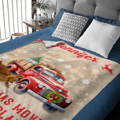 Christmas Customized Movie Watching Blanket - Christmas Vibes Red Moose,Truck and Snowflake Personalized Name Blanket - Christmas Gift For Family,Friend