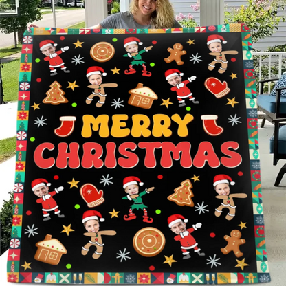 Customized Christmas Blanket with Photos of Family Members - Funny Christmas Blanket Personalized People Photo Cos Cartoon Characters - Christmas Gift For Family