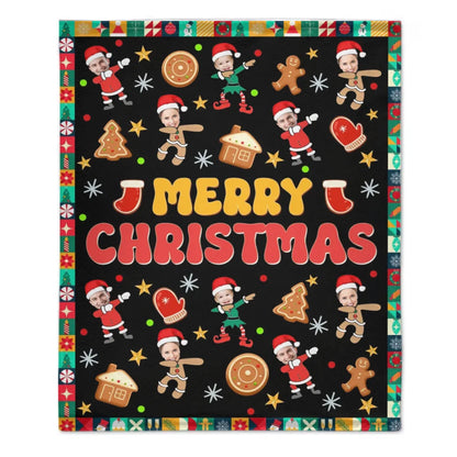 Customized Christmas Blanket with Photos of Family Members - Funny Christmas Blanket Personalized People Photo Cos Cartoon Characters - Christmas Gift For Family