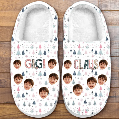 Custom Photo The Coolest Nana Claus Ever - Family Personalized Custom Fluffy Slippers - Christmas Gift For Grandma