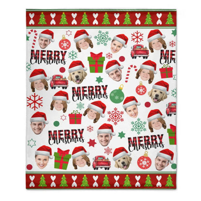 Family Customized Photo Christmas Themed Blanket - Warm Christmas Personalized Family Member Photo Soft Flannel Blanket - Christmas Gift For Family