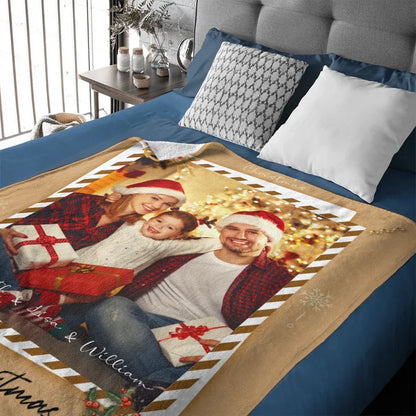 Christmas Cozy Family Photo Custom Blanket - Personalized Photo and Name Merry Christmas Themed Soft Flannel Blanket - Christmas Gift For Family