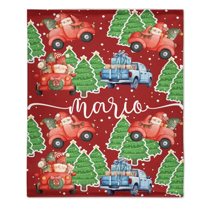 Cartoon Santa Claus Customized Christmas Blanket - Christmas Classic Red and Green Personalized Name Soft Flannel Blanket - Christmas Gift For Child