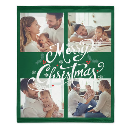 Customized Blanket for Family Photos - Christmas Home Decor Personalized 4 Photos Soft Blanket - Christmas Gift For Family