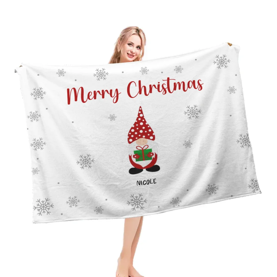 Christmas Gnomes Customizable Multiplayer Blanket - Personalized Gnome and Name Snowflake Pattern Winter Christmas Warmth Blanket - Christmas Gift For Family,Friend