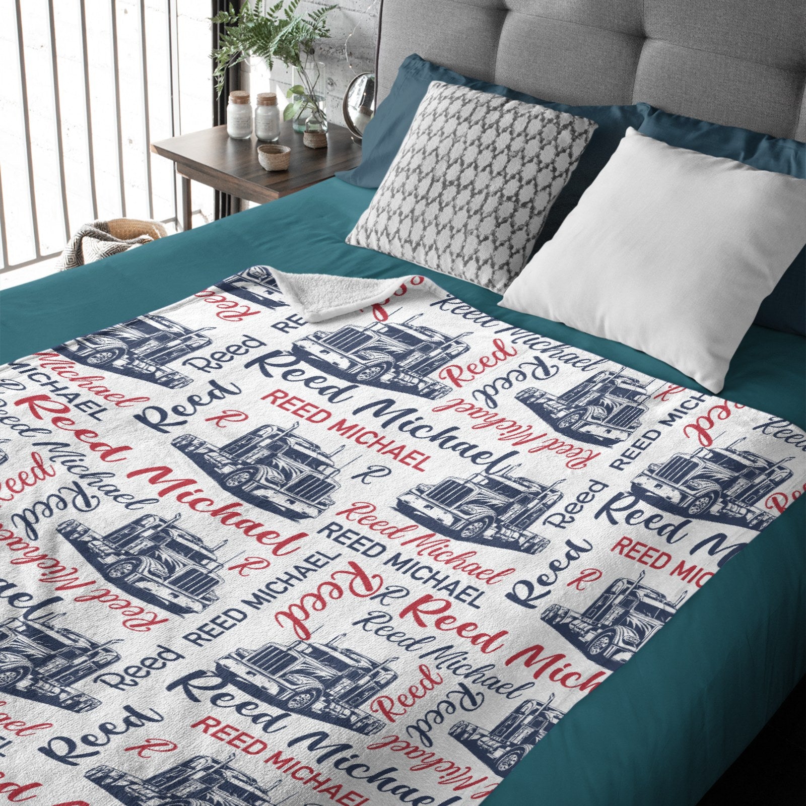 Personalized Semi Truck Baby Boy Blanket, Trucker Name Blanket