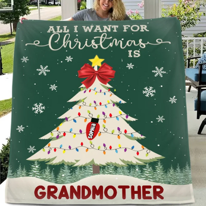 Customized Blanket For Christmas - Personalized Text And Grandchildren's Names Christmas Tree Warm and Soft Flannel Blanket - Christmas Gifts For Grandma