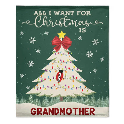 Customized Blanket For Christmas - Personalized Text And Grandchildren's Names Christmas Tree Warm and Soft Flannel Blanket - Christmas Gifts For Grandma