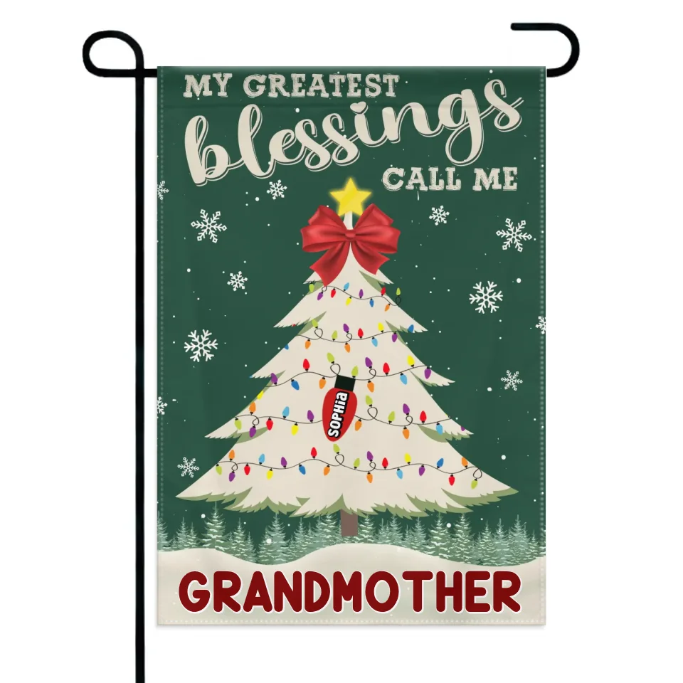 Customized Garden Decorations For Christmas - Personalized Text And Grandchildren's Names Christmas Tree Garden Flag - Christmas Gifts For Grandma