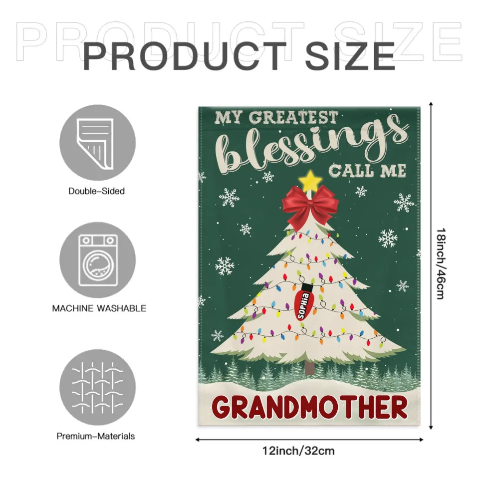 Customized Garden Decorations For Christmas - Personalized Text And Grandchildren's Names Christmas Tree Garden Flag - Christmas Gifts For Grandma