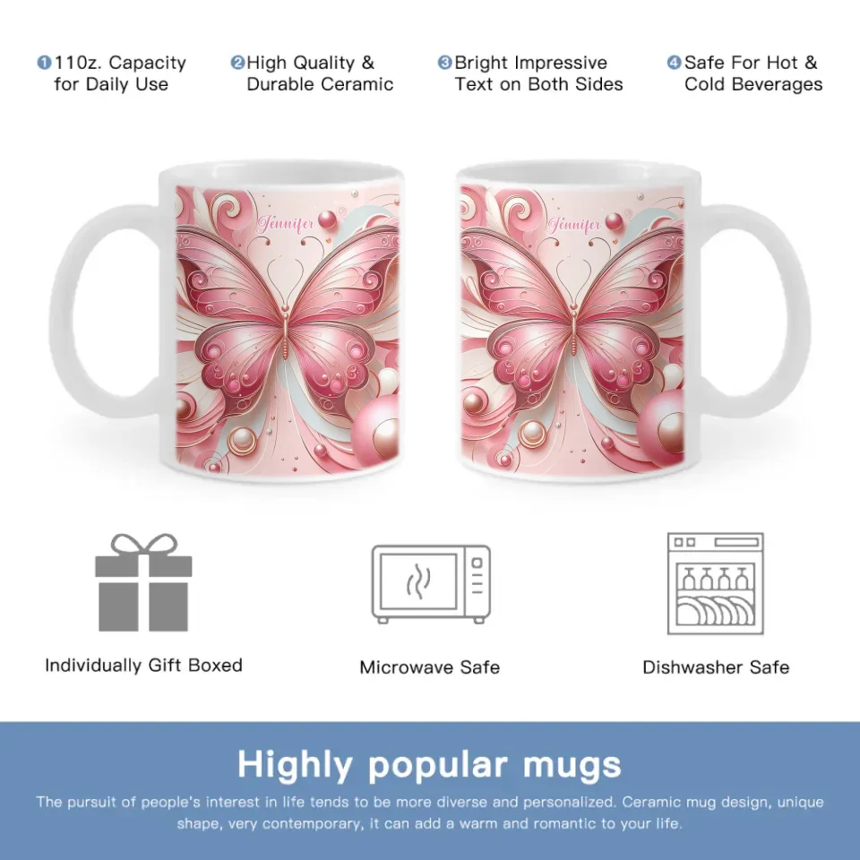 Love Butterfly - Personalized Name Custom Butterfly Decorated Mug