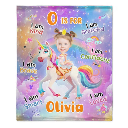 Cartoon Unicorn Customized Blanket - Personalized Name and Photo Soft Flannel Blanket - A Gift For Daughters, Girls