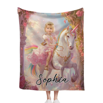 Customized Unicorn Princess Blanket - Personalized Name and Photo Soft Flannel Blanket - A Gift For Daughters, Girls