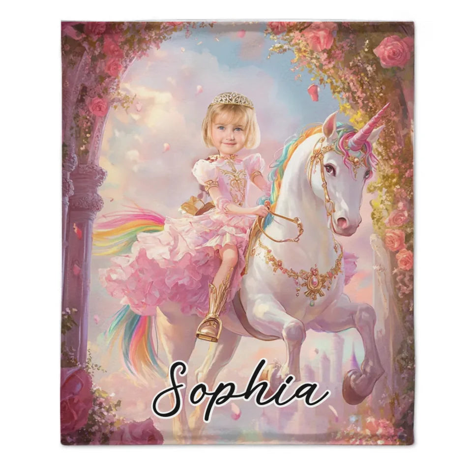 Customized Unicorn Princess Blanket - Personalized Name and Photo Soft Flannel Blanket - A Gift For Daughters, Girls