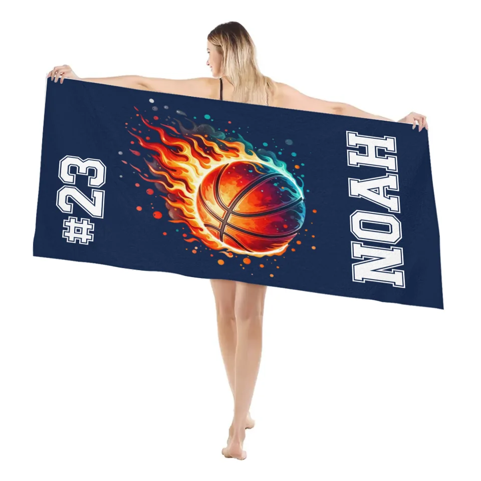 Sportsmanship Customized Ball Sports Bath Towel - Personalized Name And Number Multiple Balls Memorial Beach Towel - A Gift For Sports Lovers