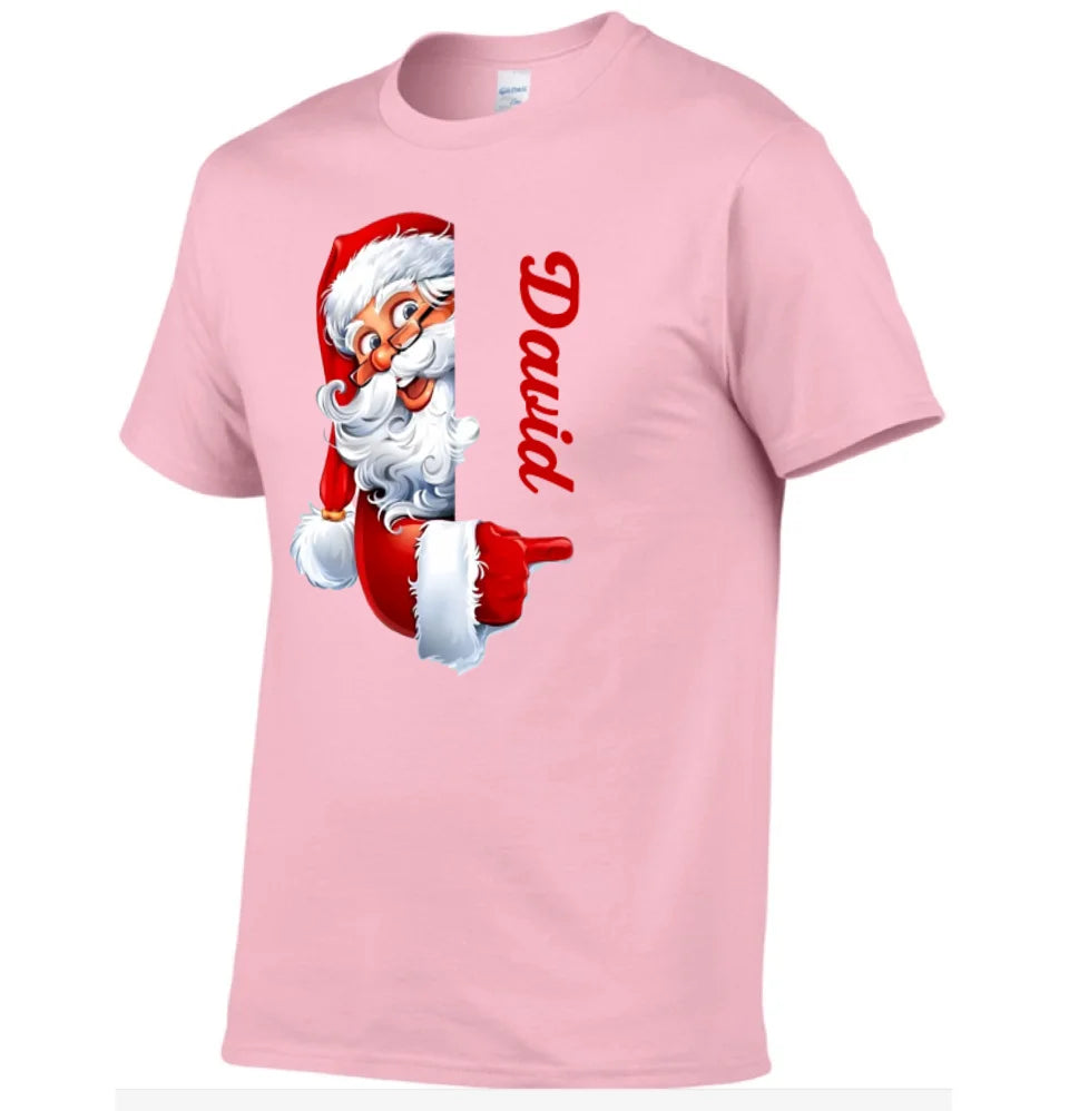 Santa Claus Pattern Customized Clothing - Couple's T-shirts With Personalized Names, Group Apparel, Family Apparel - A Gift For Friend,Family,Other Half