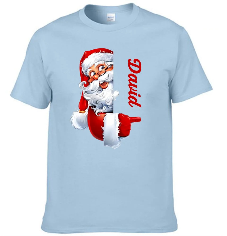 Santa Claus Pattern Customized Clothing - Couple's T-shirts With Personalized Names, Group Apparel, Family Apparel - A Gift For Friend,Family,Other Half