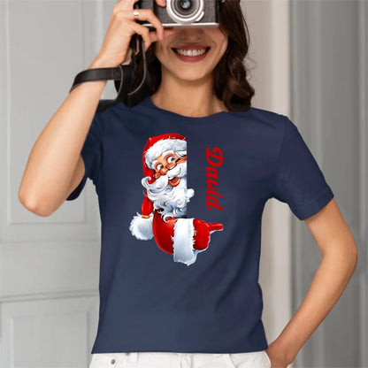 Santa Claus Pattern Customized Clothing - Couple's T-shirts With Personalized Names, Group Apparel, Family Apparel - A Gift For Friend,Family,Other Half