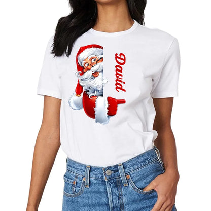 Santa Claus Pattern Customized Clothing - Couple's T-shirts With Personalized Names, Group Apparel, Family Apparel - A Gift For Friend,Family,Other Half