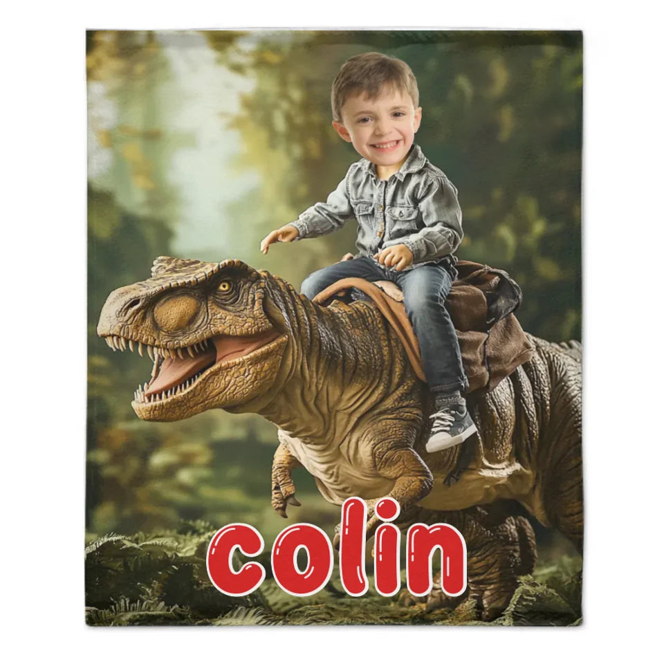 Custom Dinosaur Blankets Personalized Boy Riding Dinosaur Blanket