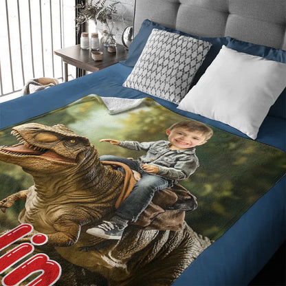 Custom Dinosaur Blankets Personalized Boy Riding Dinosaur Blanket