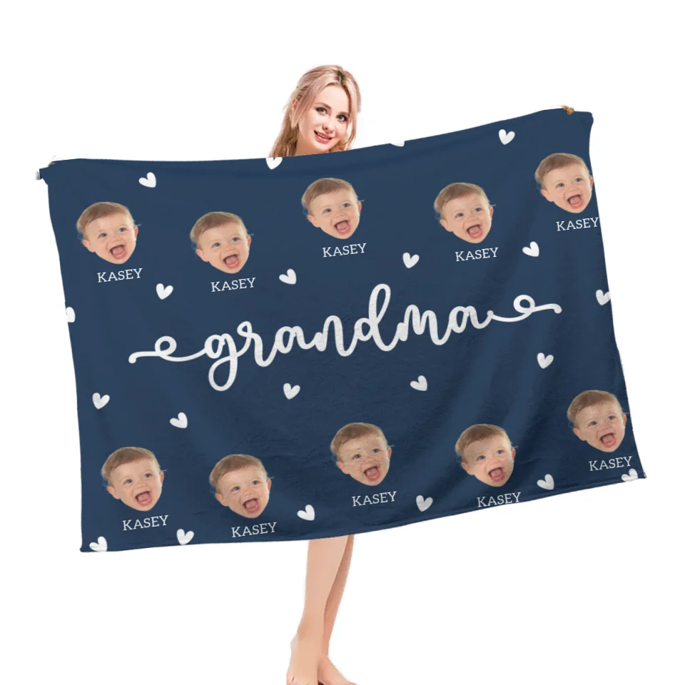 Grandma Custom Kid Face - Personalized Photo Wearable Blanket