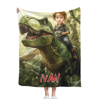 Custom Dinosaur Blankets Personalized Boy Riding Dinosaur Blanket