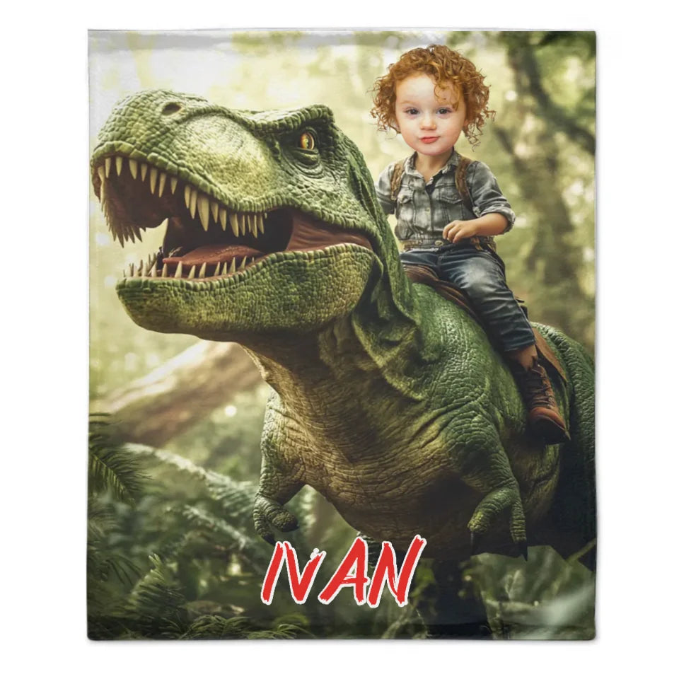 Custom Dinosaur Blankets Personalized Boy Riding Dinosaur Blanket