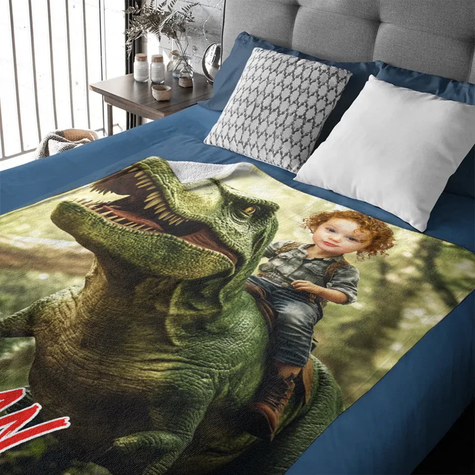 Custom Dinosaur Blankets Personalized Boy Riding Dinosaur Blanket