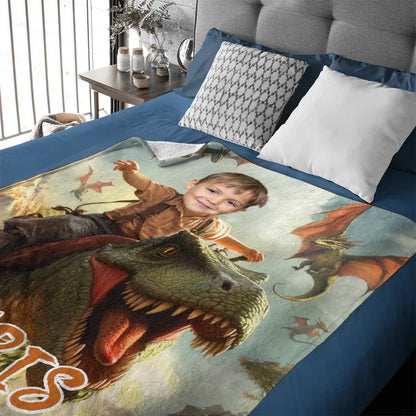 Custom Dinosaur Blankets Personalized Boy Riding Dinosaur Blanket