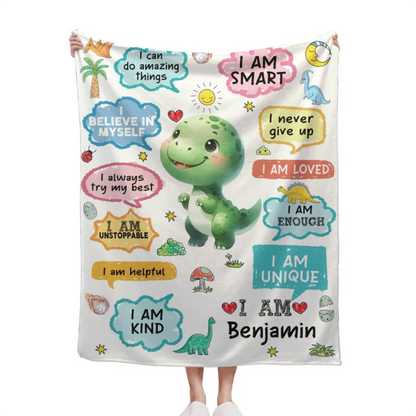 Personalized Name Custom Cartoon Dinosaur Blanket - Gift for Grandchildren