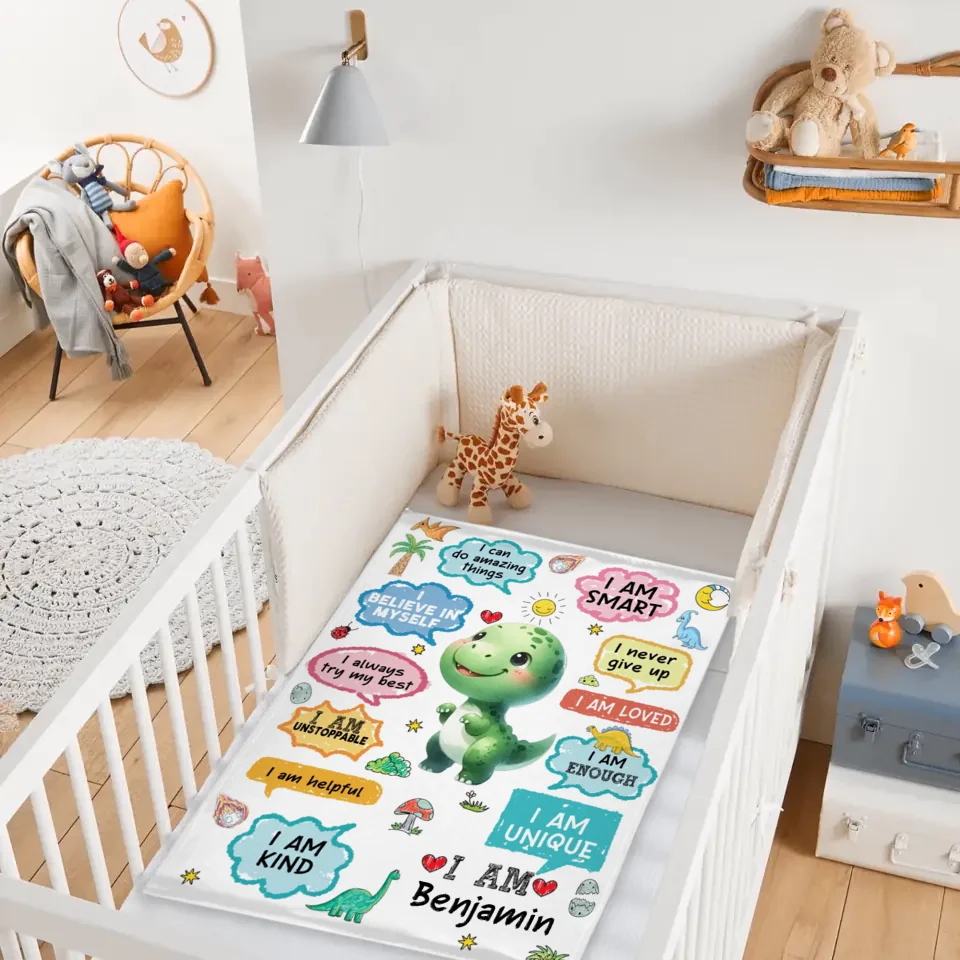 Personalized Name Custom Cartoon Dinosaur Blanket - Gift for Grandchildren