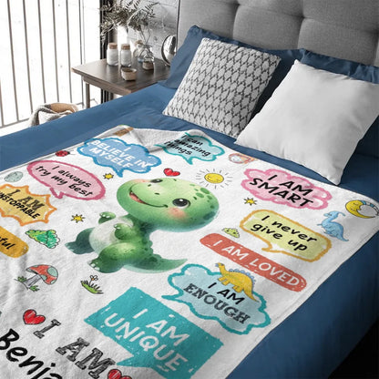 Personalized Name Custom Cartoon Dinosaur Blanket - Gift for Grandchildren