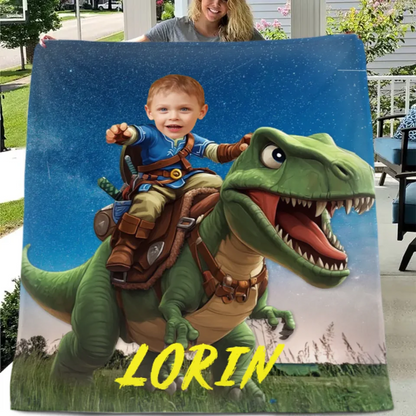 Custom Dinosaur Blankets Personalized Boy Riding Dinosaur Blanket